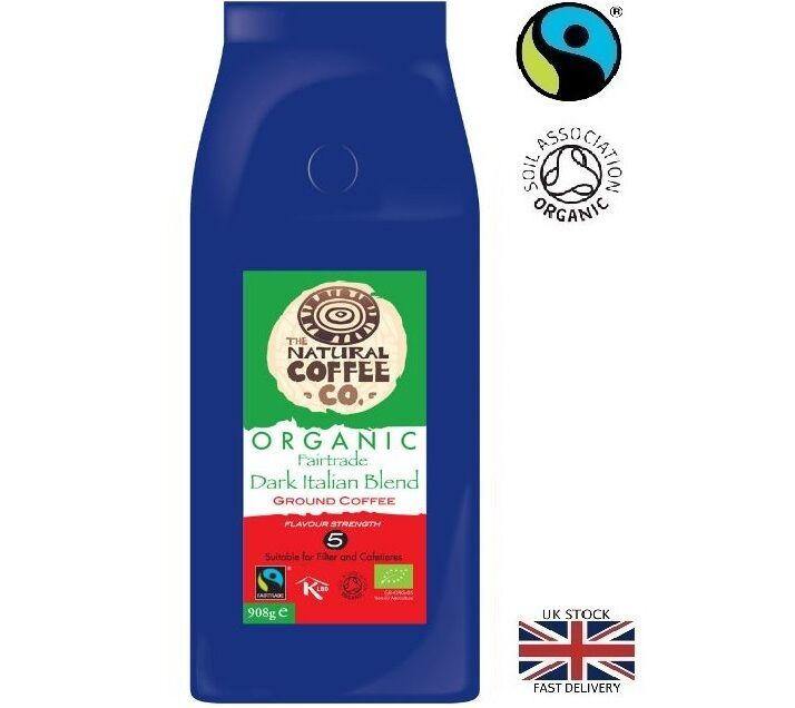 Organic Dark Italian Ground Coffee Natural Coffee Fairtrade 908g, Free Delivery - AB GROCERIES